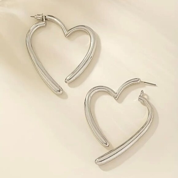 Two Piece Heart Hoop Earrings #1248 - Picture 4 of 7